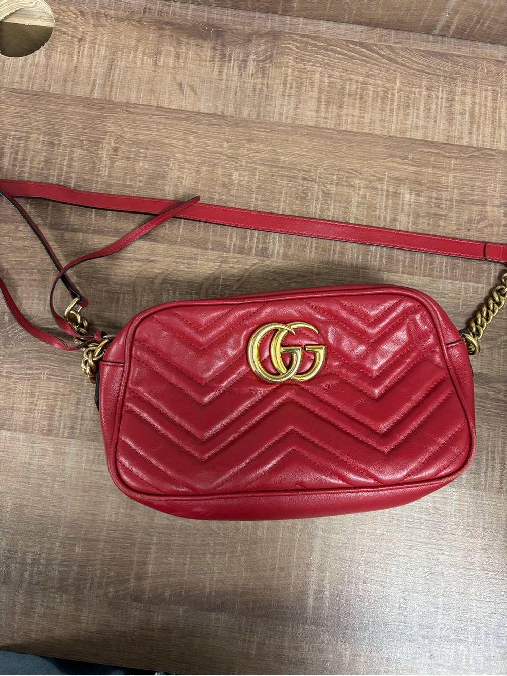 Gucci Red GG Marmont Chevron Crossbody Bag